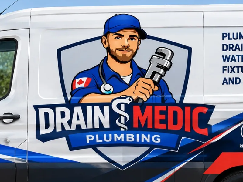 The Drain Medic Plumbing logo on the side of the service van